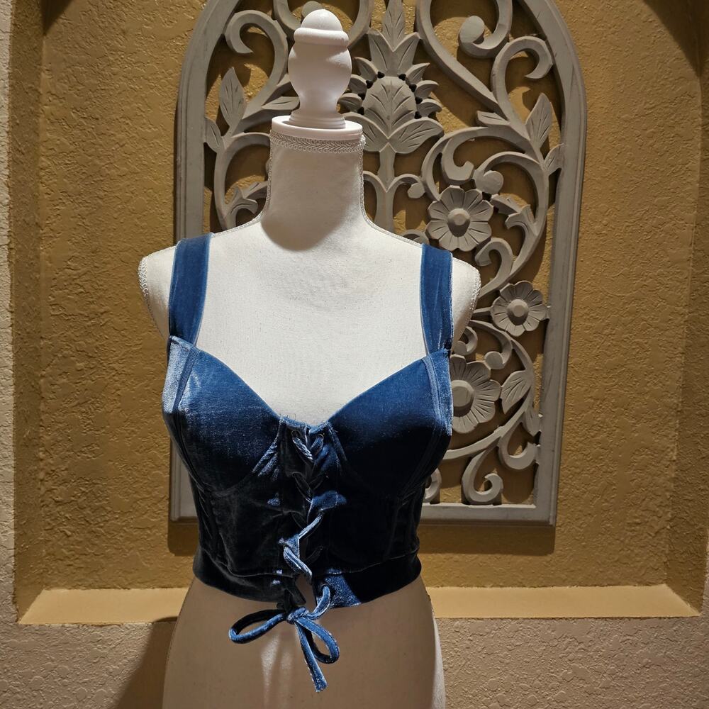 Haute Monde Velvet Corset L Jewel Teal Whimsigoth Gothic Fairy Lace Up Bustier - Picture 3 of 10